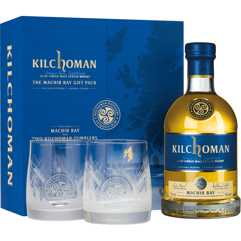 Kilchoman Machir Bay Whisky 46% Giftpack mit 2 Tumblern